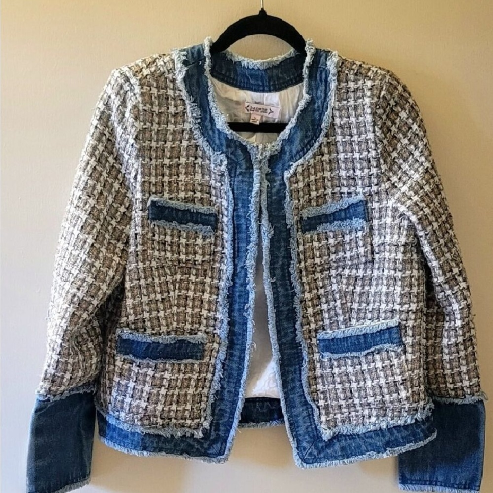 Nanette Lepore Blue and Cream Tweed Blazer
